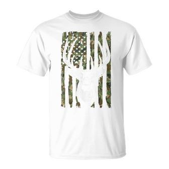 Hunting- Whitetail Deer American Flag Hunter Dad T-Shirt - Monsterry