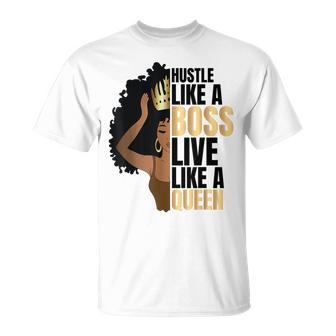 Hustle Like A Boss Live Like A Queen Black Lady Curly Afro T-Shirt | Seseable CA