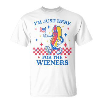 I'm Just Here For The Wieners 4Th Of July Hot Dog Flag T-Shirt - Monsterry DE