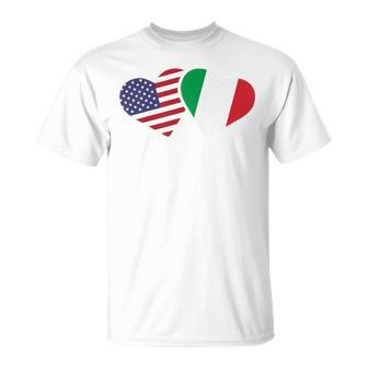 Italy Usa Flag T Heart Italian American Love T-Shirt - Monsterry