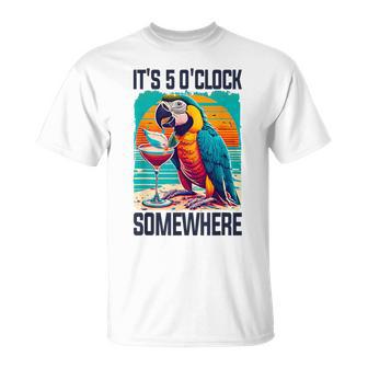 It's 5 O'clock Somewhere Drinking Parrot Cocktail Summer T-Shirt - Thegiftio UK