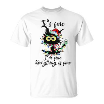 It's Fine I'm Fine Everything Is Fine Cat Christmas T-Shirt | Mazezy