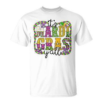 It's Mardi Gras Y'all Parade Festival Beads Mask Feathers T-Shirt | Mazezy
