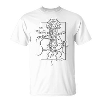 Graphic Jellyfish With Fishes In Sea T-Shirt - Monsterry