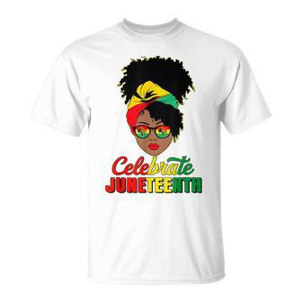 Junenth Black Messy Bun Celebrate 1865 Emancipation T-Shirt - Monsterry AU