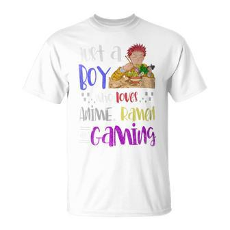 Just A Boy Who Loves Anime Ramen And Gaming Gamer Anime T-Shirt - Monsterry