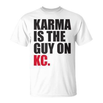 Karma Is The Guy On Kc White Kansas City Football T-Shirt - Thegiftio UK