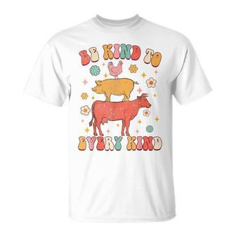 Be Kind To Every Kind Animal Lover Vegan Vegetarian Groovy T-Shirt - Monsterry AU