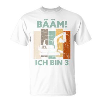 Kinder Bääm Ich Bin 3 Drei Jahre Junge 3Rd Birthday Digger T-Shirt - Seseable