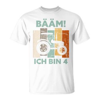 Kinder Bääm Ich Bin 4 Vier Jahre Junge 4Th Birthday Tractor T-Shirt - Seseable