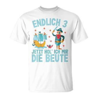 Kinder Endlich Drei Jahre 3Rd Birthday Pirate Boys Pirate T-Shirt - Seseable