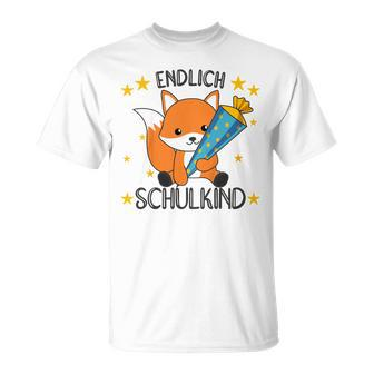 Kinder Endlich Schulkind 2024 Fox School Cone School Fox Gray T-Shirt - Seseable