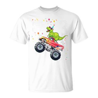 Kinder Geburtstag 3 Jahre Dinosaurier Monster Truck Jungen Mädchen T-Shirt - Seseable