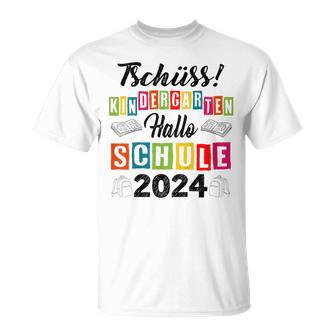 Kinder Tschüss Kindergarten Hallo Schule 2024 Kita Abgänger T-Shirt - Seseable