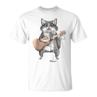 Kitty Cat Singing Guitar Player Musician Music Guitarist T-Shirt - Monsterry DE