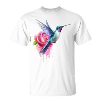 Kolibri-Kunst Rose Tier Bunte Grafik Kolibri T-Shirt - Seseable