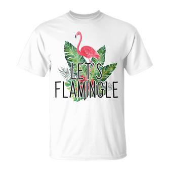 Let's Flamingle Hawaiian Tropical Floral Print Flamingo T-Shirt - Monsterry DE