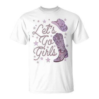 Let's Go Girls Cowgirl Hat Cowboy Boots Bachelorette Party T-Shirt - Monsterry