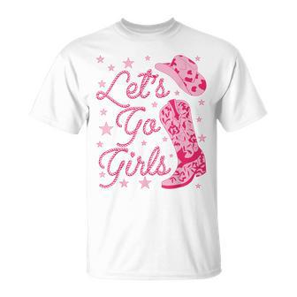 Let's Go Girls Groovy Country Cowgirl Hat Boots Bachelorette T-Shirt - Monsterry UK