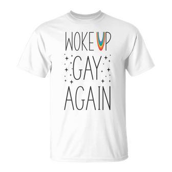 Lgbt Pride Rainbow Woke Up Gay Again Stars T-Shirt - Monsterry AU