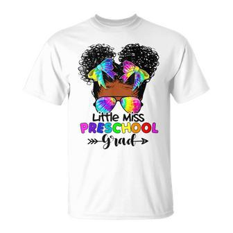 Little Miss Preschool Grad Graduation Messy Bun Black Girls T-Shirt - Seseable