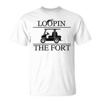 Loopin The Fort Camping Wilderness Golf Cart Looping T-Shirt - Monsterry