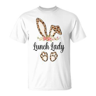 Lunch Lady Leopard Bunny Ears Easter Day Cafeteria Worker T-Shirt - Thegiftio UK