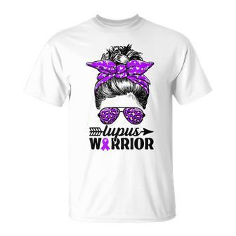 Lupus Warrior Messy Bun Wear Purple Lupus Awareness T-Shirt - Monsterry