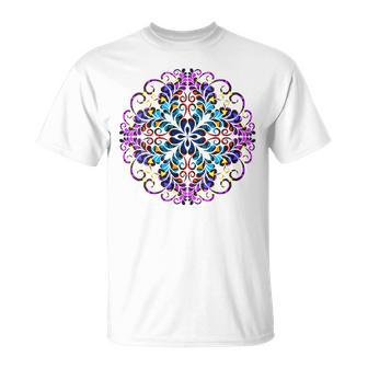 Mandala Stained Glass Graphic With Bright Rainbow Of Colors T-Shirt - Monsterry AU
