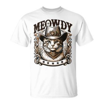 Meowdy Cat Wearing Cowboy Hat Vintage Western Country T-Shirt - Monsterry