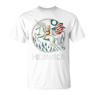 Meowica Cat Riding Unicorn Usa Flag 4Th Of July Patriotic T-Shirt - Monsterry CA