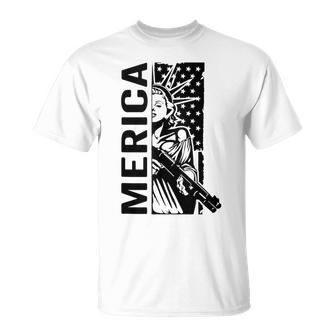 Merica Patriotic Pro Gun Usa Liberty Lady 4Th Of July Gun T-Shirt - Monsterry UK
