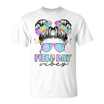 Messy Bun Girl Field Day Vibes Field Trip Teacher Student T-Shirt - Monsterry