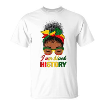 Messy Bun Hair I Am Black History African American Women T-Shirt - Seseable