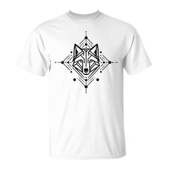 Minimal Line And Shape Black Of A Wolf Geometric T-Shirt - Thegiftio UK