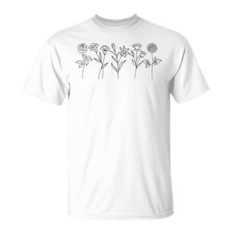 Minimalist Black And White Flowers T-Shirt - Thegiftio UK