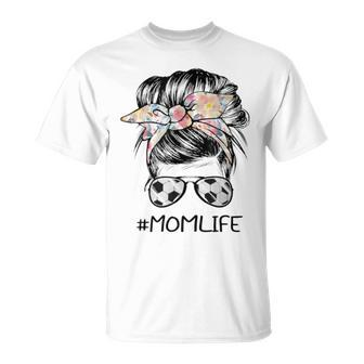 Mom Life Soccer Mom Messy Bun T-Shirt - Monsterry