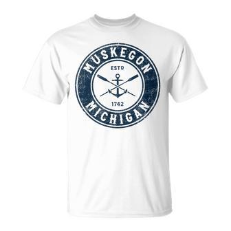 Muskegon Michigan Mi Vintage Boat Anchor & Oars T-Shirt - Monsterry CA