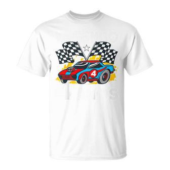 Niños Niños Chicos 4 Cumpleaños Coche De Carreras Ya Tengo 4 Años Camiseta unisex - Regaloses