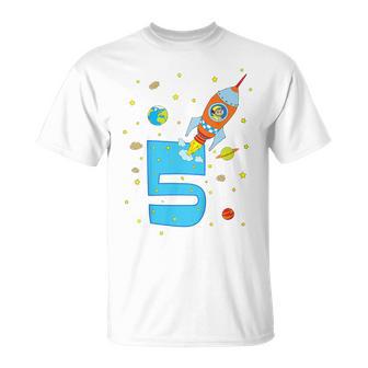 Niños Cohete Lunar Cumpleaños 5 Años Niño Nave Espacial Camiseta unisex - Regaloses
