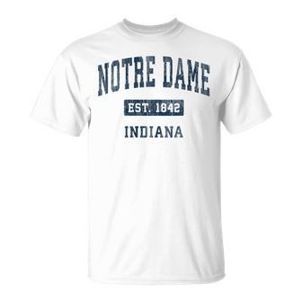 Notre Dame Indiana In Vintage Athletic Navy Sports T-Shirt - Monsterry