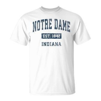 Notre Dame Indiana In Vintage Athletic Navy Sports T-Shirt - Monsterry