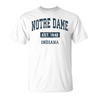 Notre Dame Indiana In Vintage Sports Established Navy T-Shirt - Monsterry DE