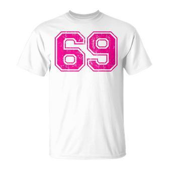 Number 69 Varsity Distressed Vintage Sport Team Player's T-Shirt - Monsterry CA
