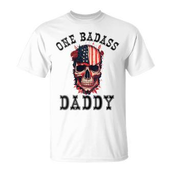 One Badass Daddy Usa Vintage Fathers Day Grunge Skull T-Shirt - Thegiftio UK