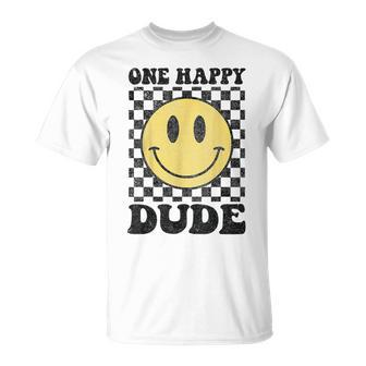 One Happy Dude Happy Face 1St Birthday Party Family Matching T-Shirt - Thegiftio
