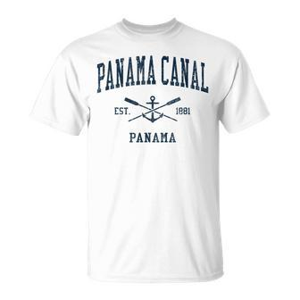 Panama Canal Vintage Navy Crossed Oars & Boat Anchor T-Shirt - Monsterry DE
