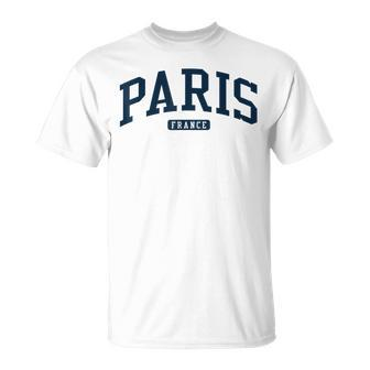 Paris France College University Style Navy T-Shirt - Monsterry