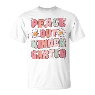Peace Out Kindergarten Cute Groovy Last Day Of Kindergarten T-Shirt - Seseable