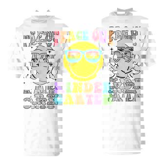 Peace Out Kindergarten Hippie Smile Face Last Day Of School T-Shirt | Mazezy